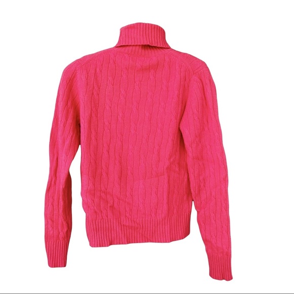 Lord & Taylor 2-ply 100% Cashmere Cable Soft Pink Turtleneck Sweater Size Large - Picture 2 of 5